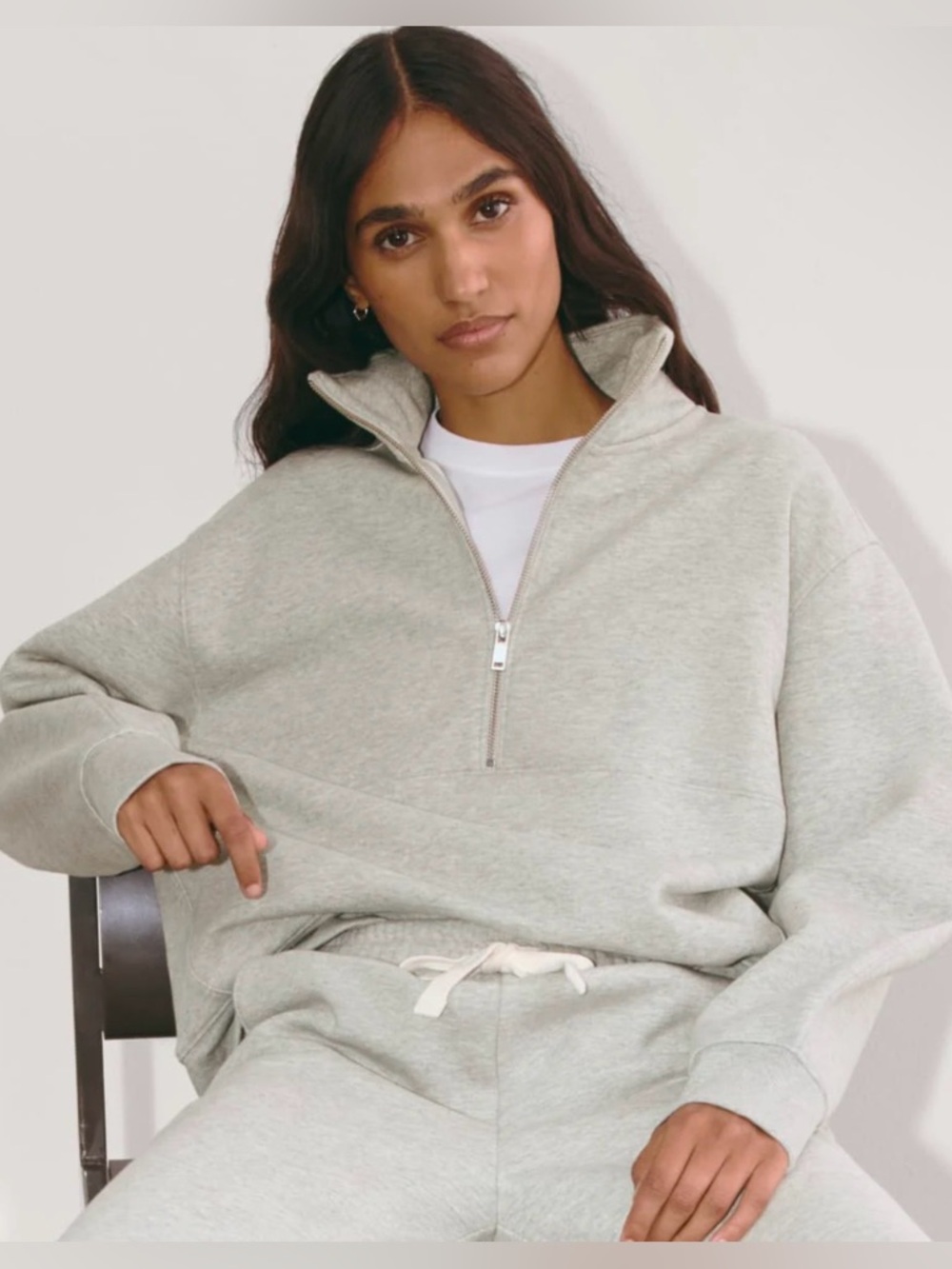 Everlane Luxe Fleece Half-Zip Sweatshirt Pullover in Heathered Grey